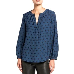 Finley Blue Polkadot Blouse Balloon Sleeves Split Neck